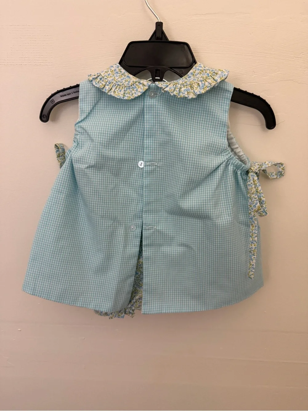 Baby Sen by Remember Nguyen Blue Gingham Baby Matching Set with Floral Trim